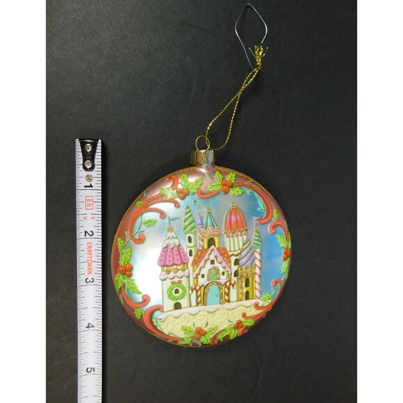 Merry Christmas Blown Glass Ornament Gingerbread Castle Hanging - Picture 8 of 8